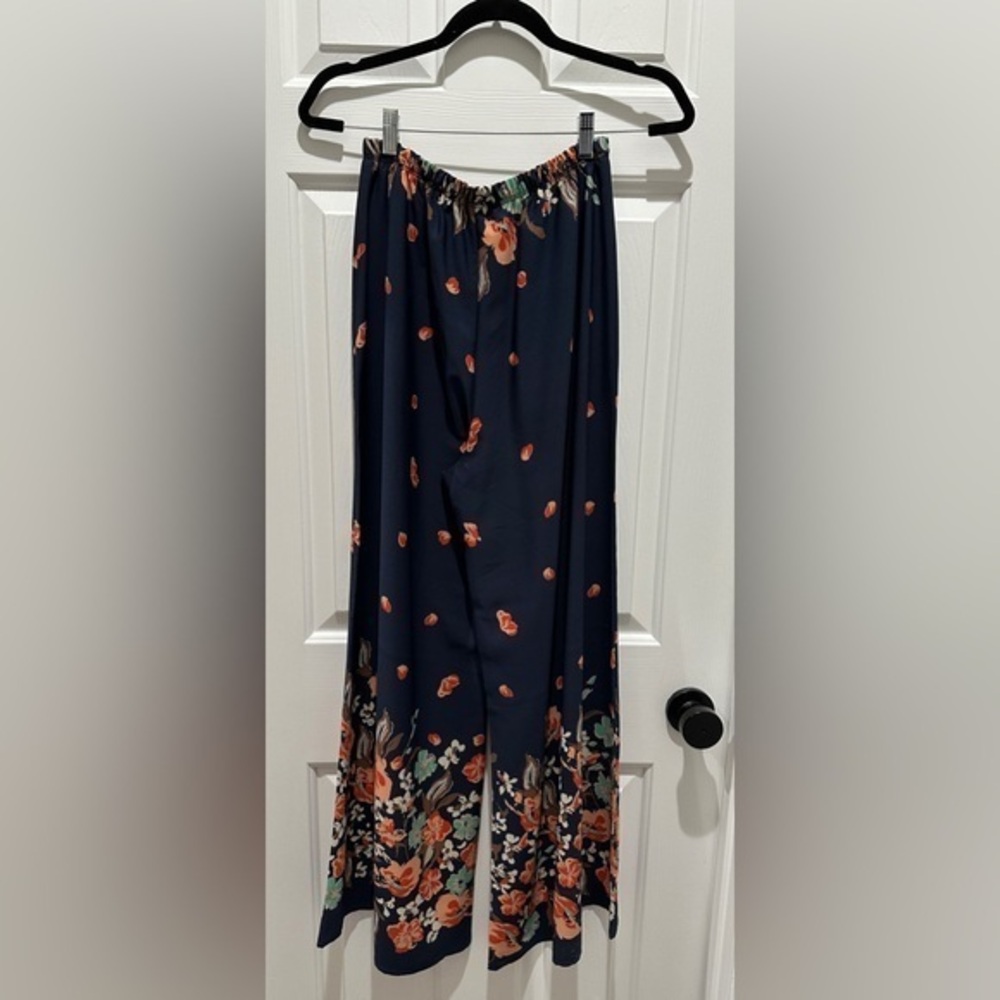 Emma Rose Navy Floral Wide-Leg Pants – Size Medium